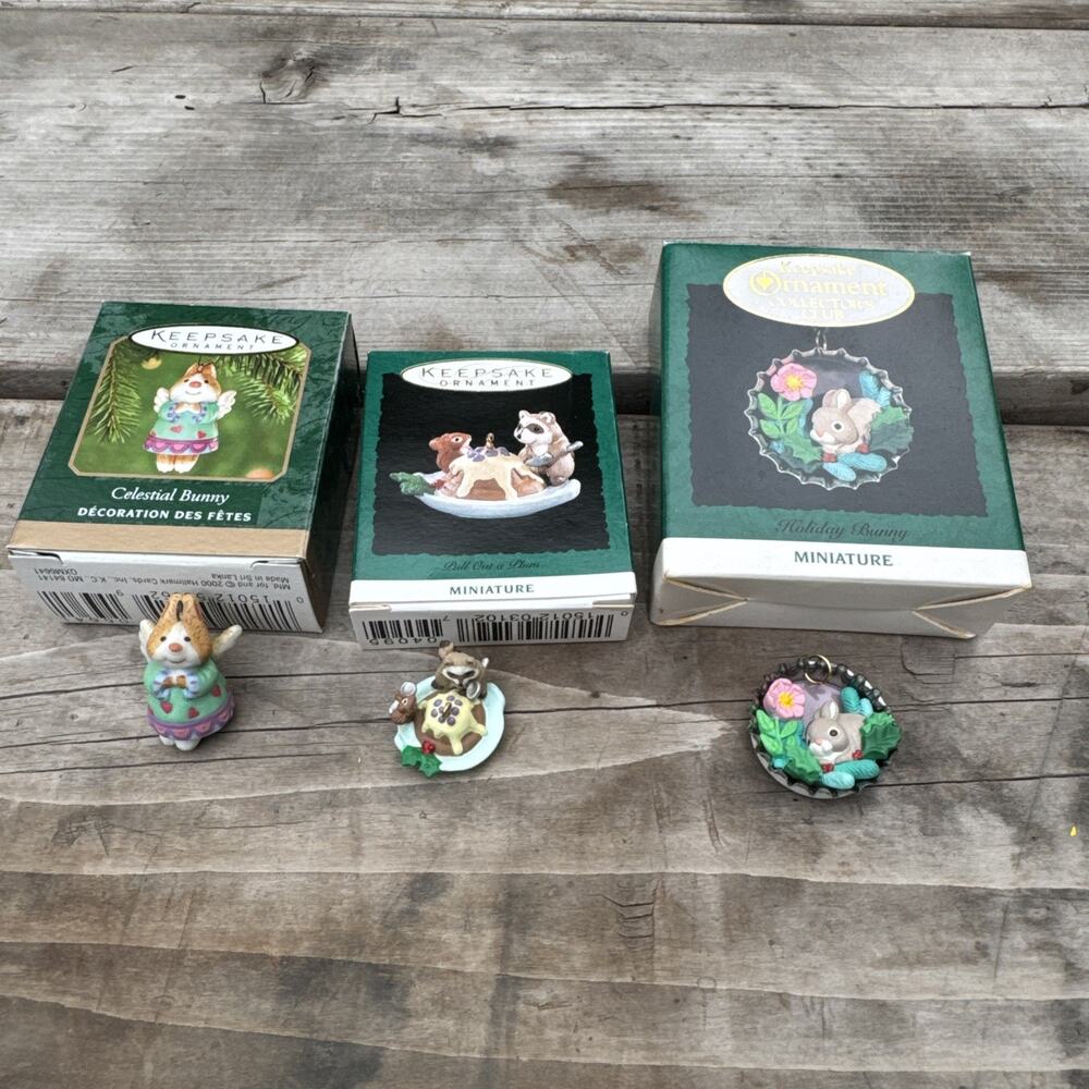 Vtg Hallmark Keepsake Miniature Animal Ornaments Lot of 3 W/ Box